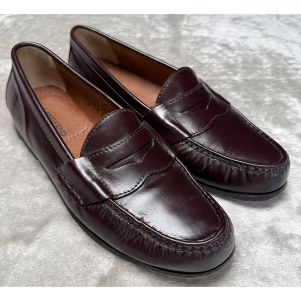 Lands End Classic Burgundy Leather Penny Loafers Slip on Shoes Mens Size 10.5
